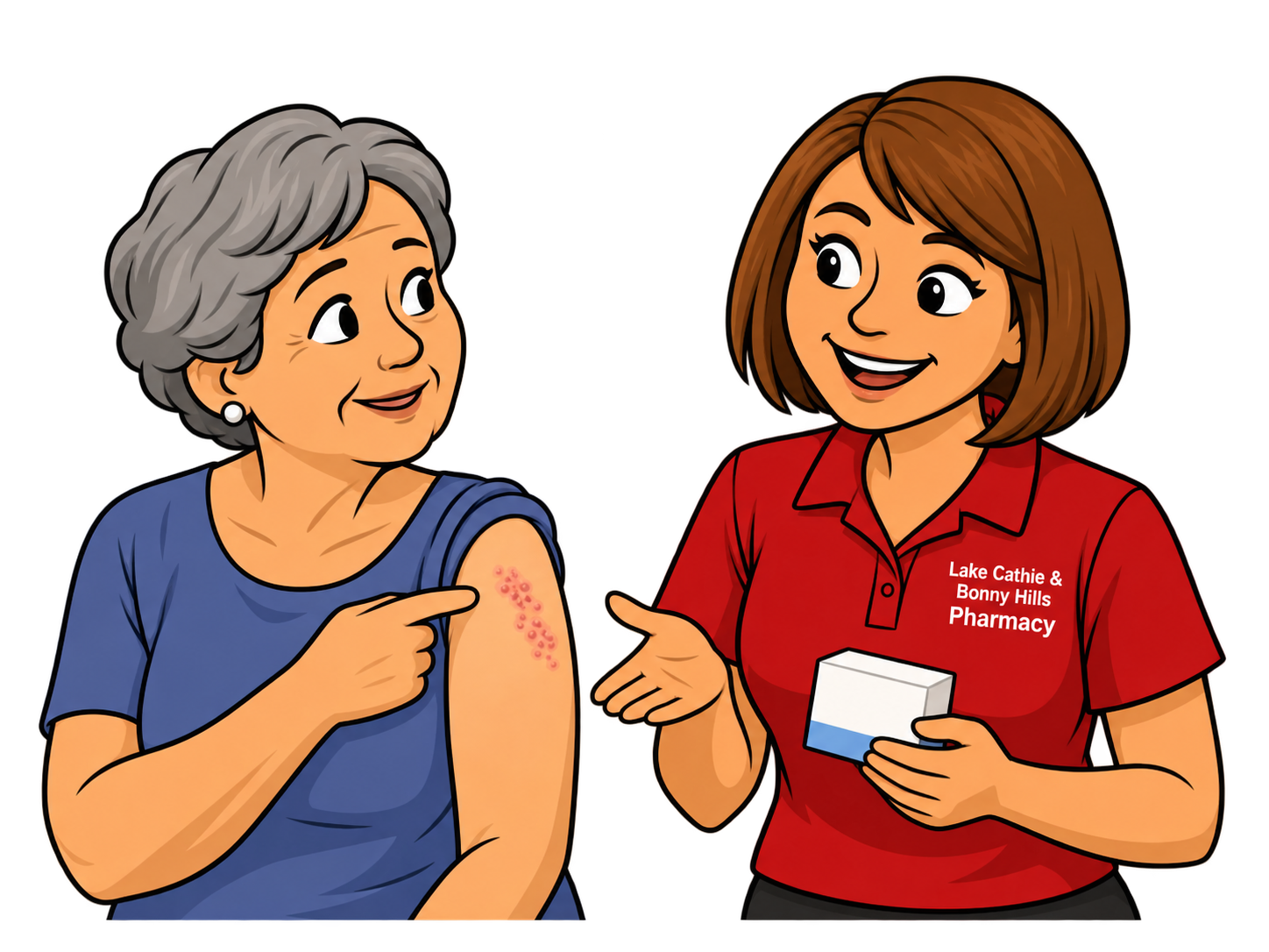 Pharmacist advising an older person about shingles